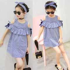 New Kids Striped Bow Hairband Lace Strapless Dresses