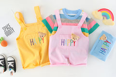 Boys Multi Color Stripe T-Shirt With Dungaree Set