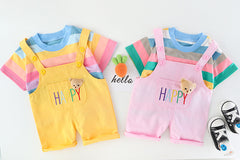 Boys Multi Color Stripe T-Shirt With Dungaree Set