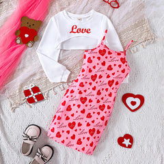 Girls Heart Print Bodycon Dress With Crop Top