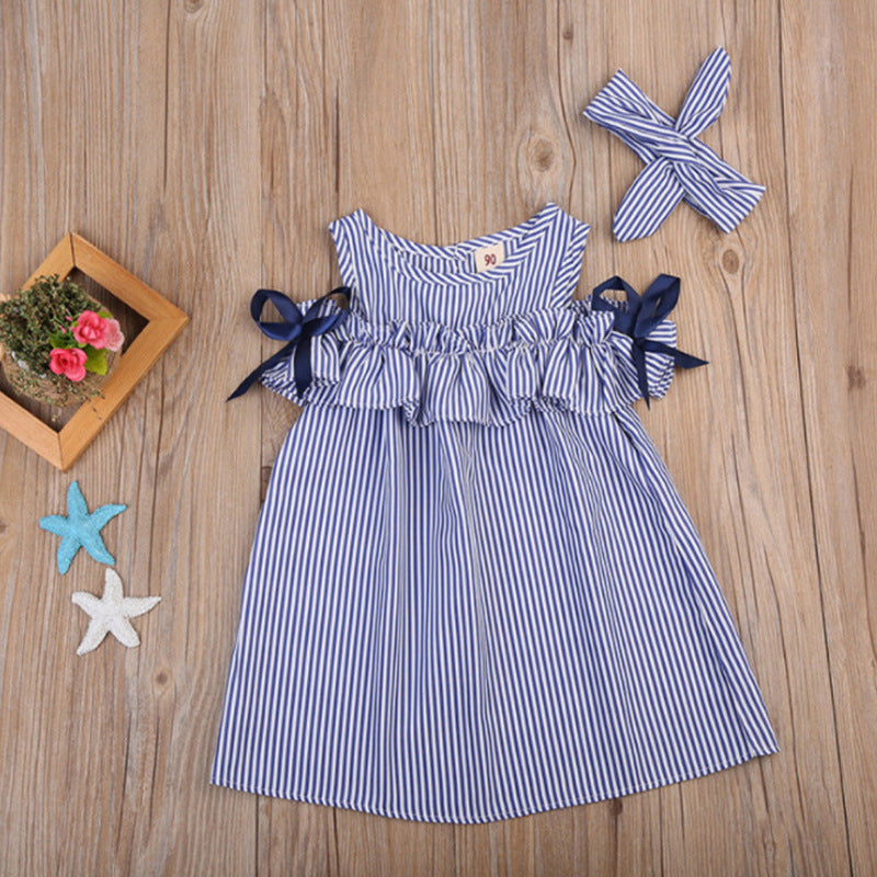 New Kids Striped Bow Hairband Lace Strapless Dresses