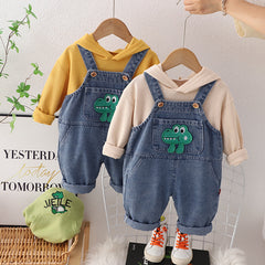 Boys Hooded Sweatshirt with Denim Dungaree Set