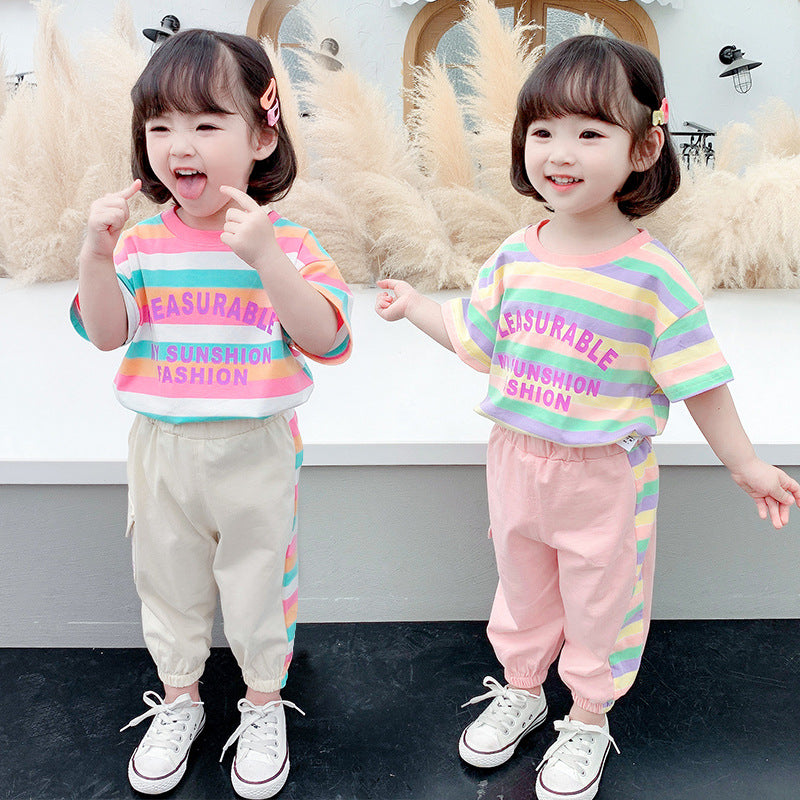 Summer Versatile Short Sleeve Long Pants Two Piece Set