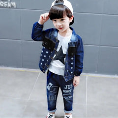 Boys Denim Jacket With Graphic T-Shirt & Trouser Set