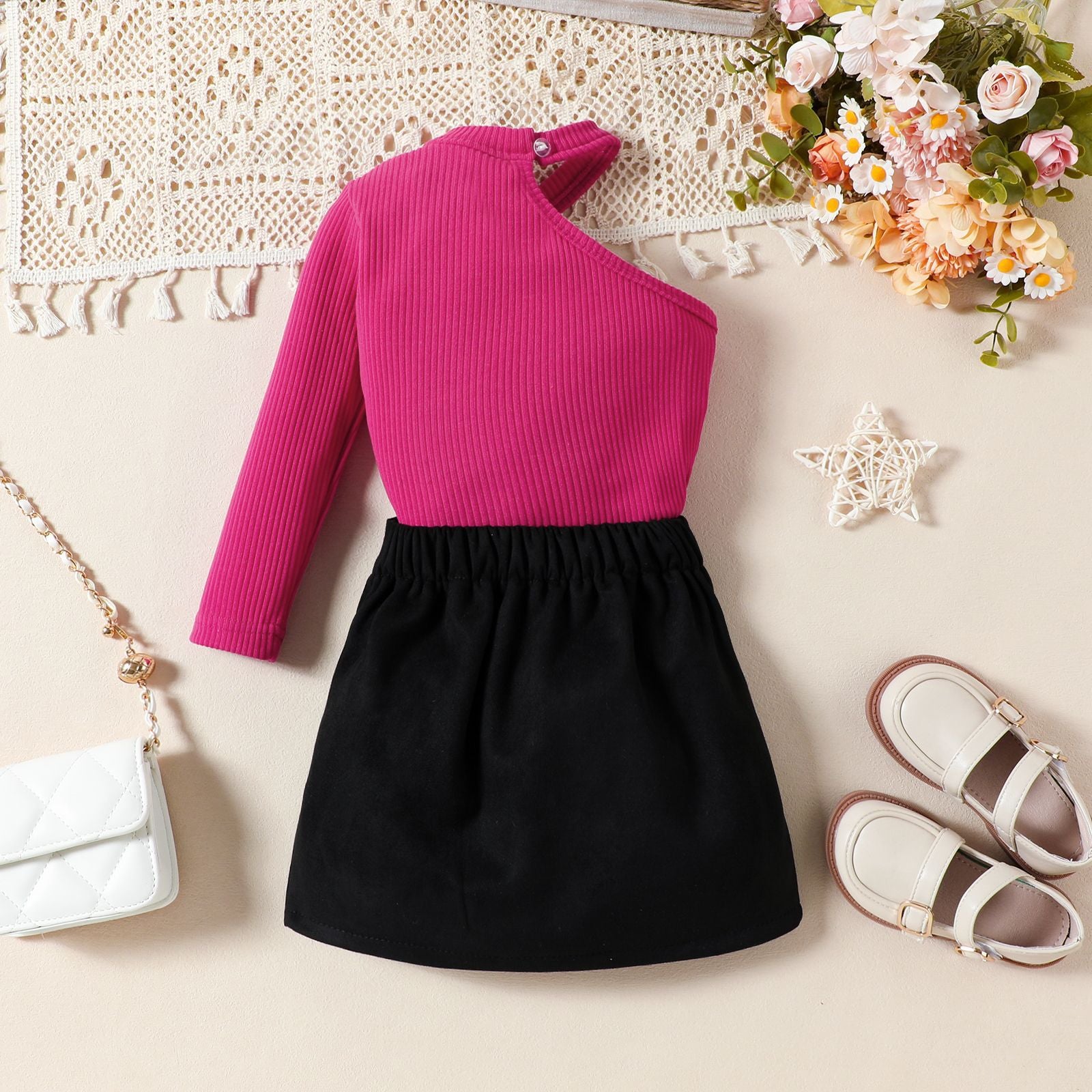 Girls Long Sleeve Knitted Top With Skirts Set