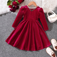 Autumn and Winter Velvet Bow Princess Dress