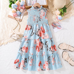 Girls Floral Print Elasticated Fit & Flare Dress