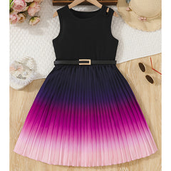 Girls Sleeveless Ombre Pleated Fit & Flare Dress