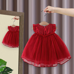 Girls Tulle Overlay Empire Line Party Dress with Bows