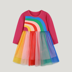 Girls Rainbow Print Tulle Dress