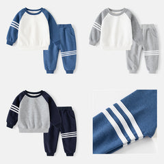 Boys' Sleeve Patchwork Bar Stripe Sweatshirt Two-Piece Set