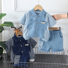 Boys Short Sleeve Denims Shirt With Denim Shorts