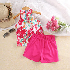 Girls Printed Halter Neck with Solid Shorts Set