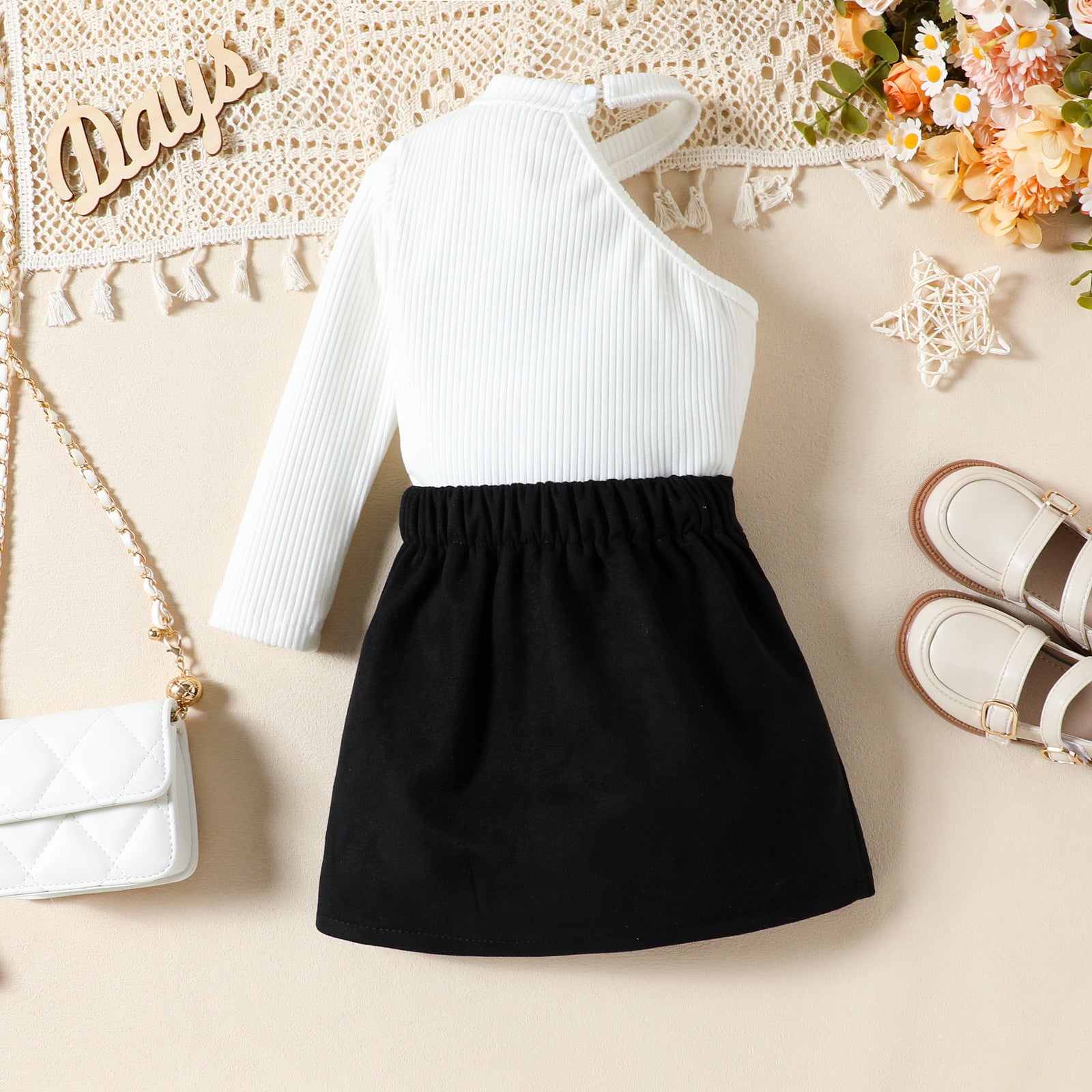 Girls Long Sleeve Knitted Top With Skirts Set