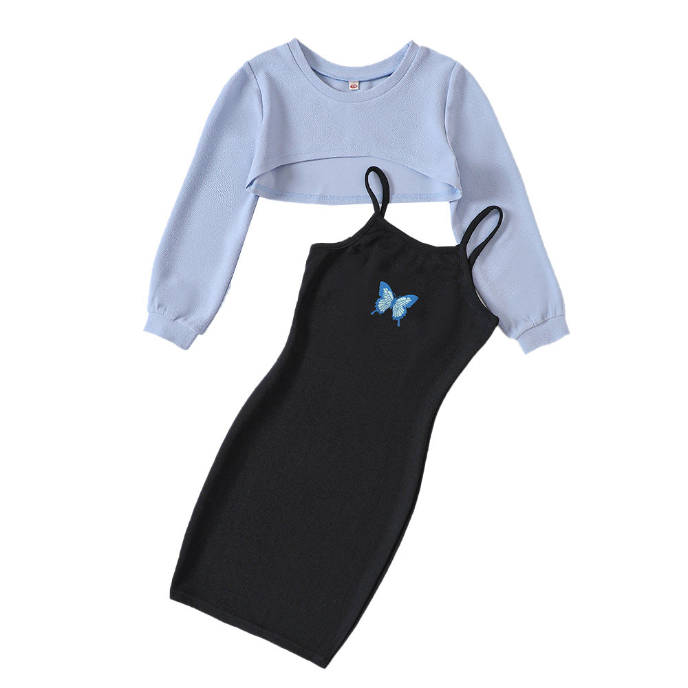 Girl's Jumpsuit with Blue Crew Neck Top