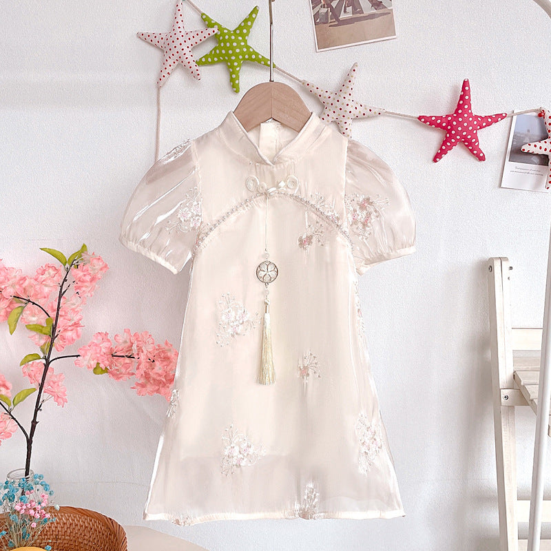 Girls Short Sleeve Dress Cheongsam Chinese Style