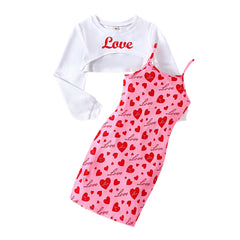 Girls Heart Print Bodycon Dress With Crop Top