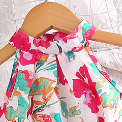 Girls Printed Halter Neck with Solid Shorts Set