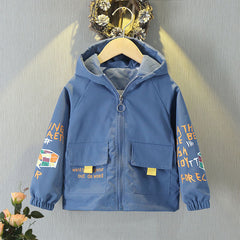 Boys Raglan Sleeve Hooded Printed Jacket