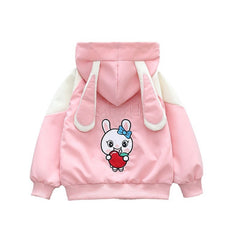 Girls Printed Front Open Bunny Hooded Jacket