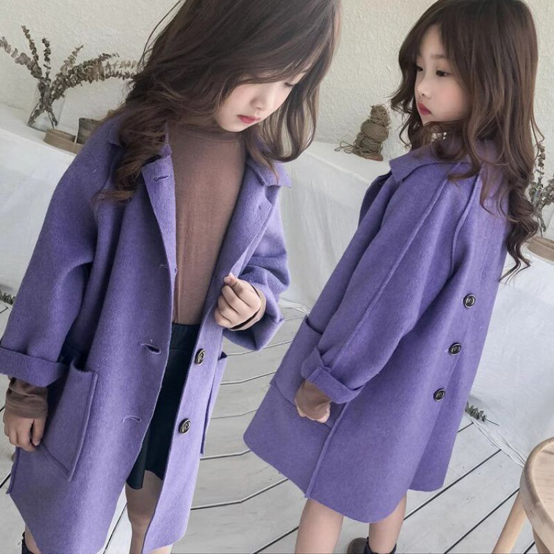 Girls Double Faced Trendy Long Tweed Coat