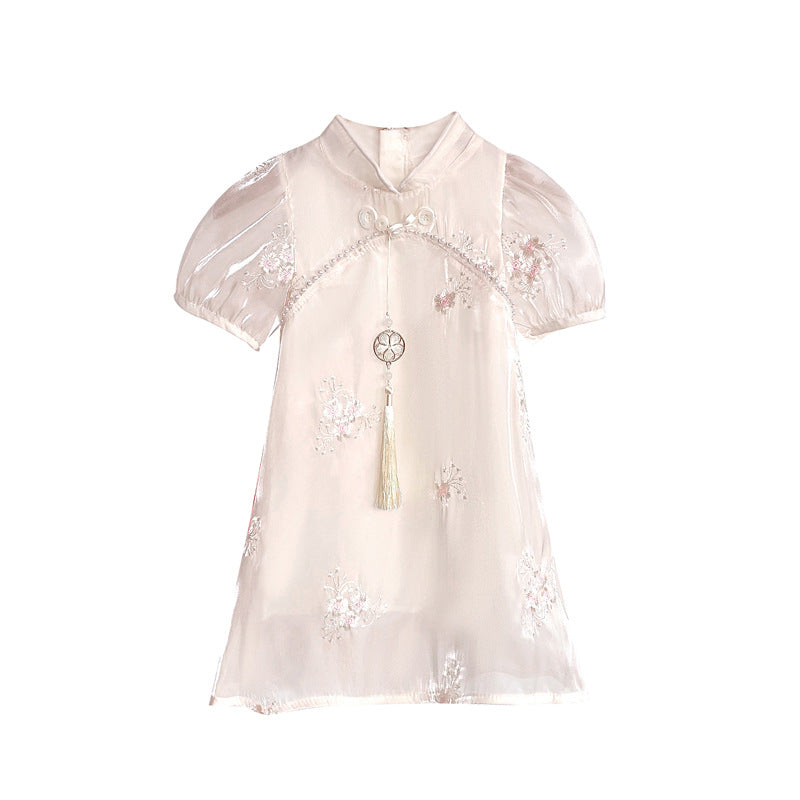 Girls Short Sleeve Dress Cheongsam Chinese Style