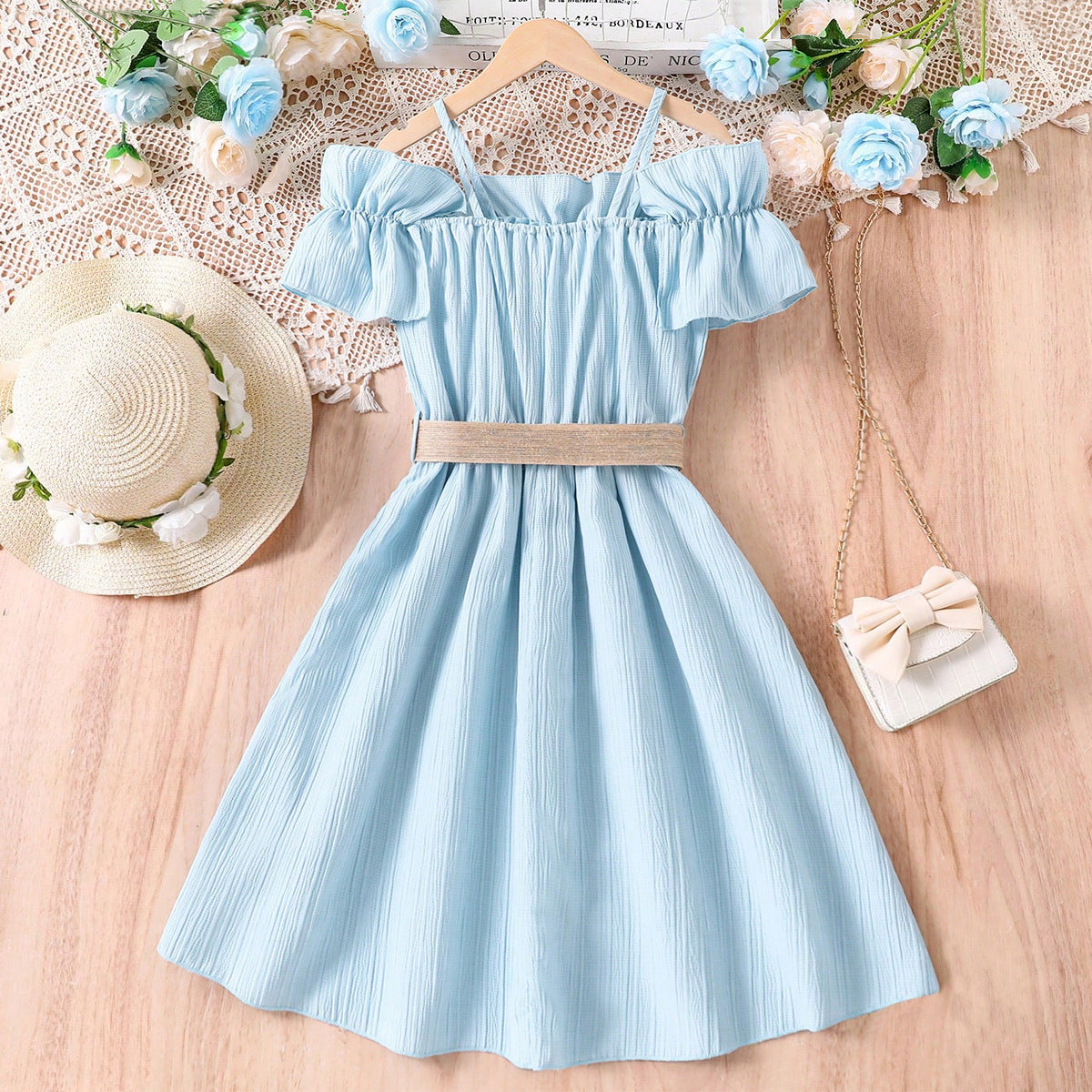 Girls Off Shoulder Fit & Flare Dress