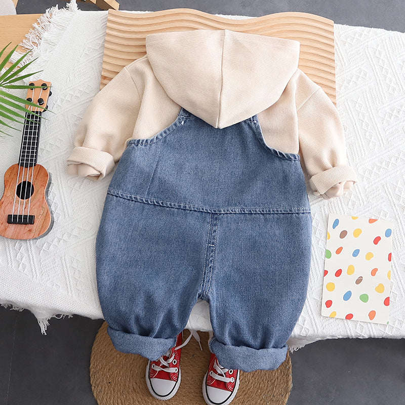 Boys Hooded Sweatshirt with Denim Dungaree Set