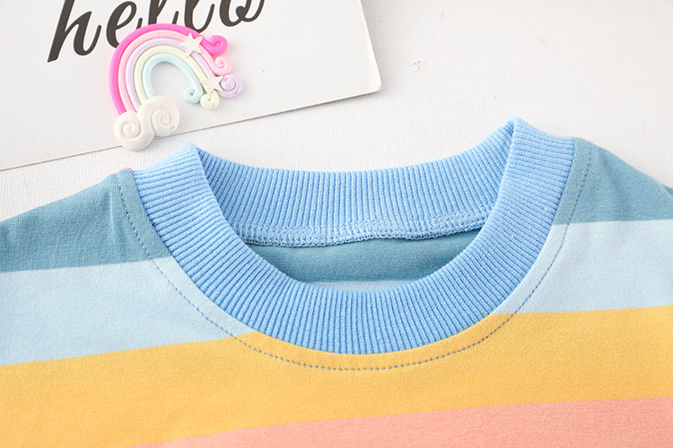 Boys Multi Color Stripe T-Shirt With Dungaree Set