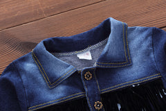 Boys Denim Jacket With Graphic T-Shirt & Trouser Set