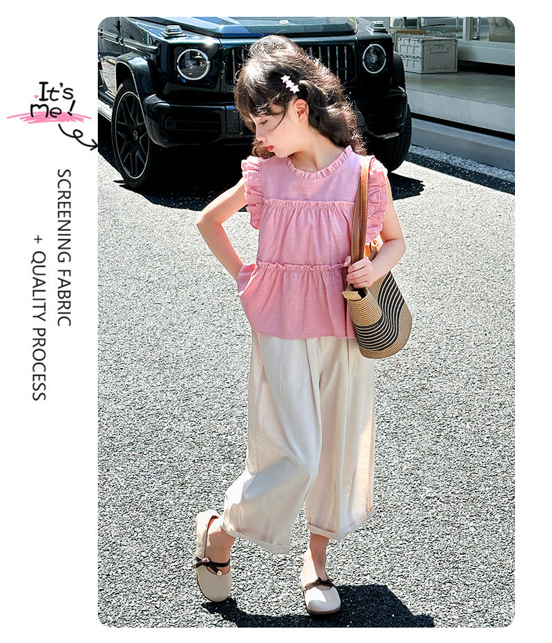 Girl's Chiffon Shirt Seven-Point Pant Sets