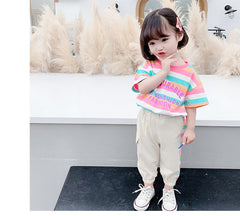 Summer Versatile Short Sleeve Long Pants Two Piece Set