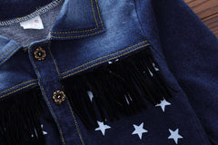 Boys Denim Jacket With Graphic T-Shirt & Trouser Set