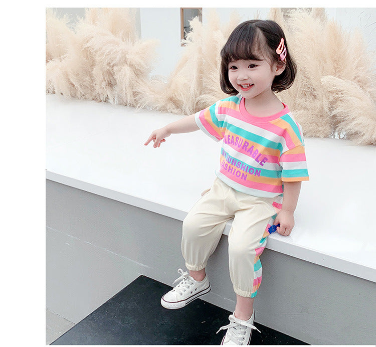 Summer Versatile Short Sleeve Long Pants Two Piece Set