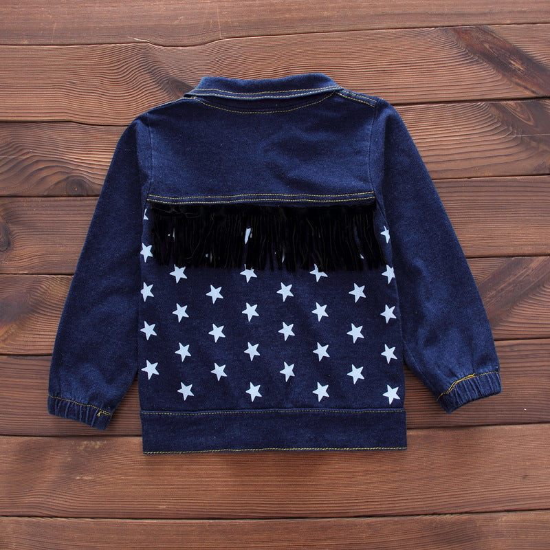 Boys Denim Jacket With Graphic T-Shirt & Trouser Set