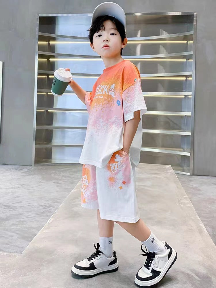 Boys' Summer Quick Dry Short Sleeve Sports Printed Two Piece Set