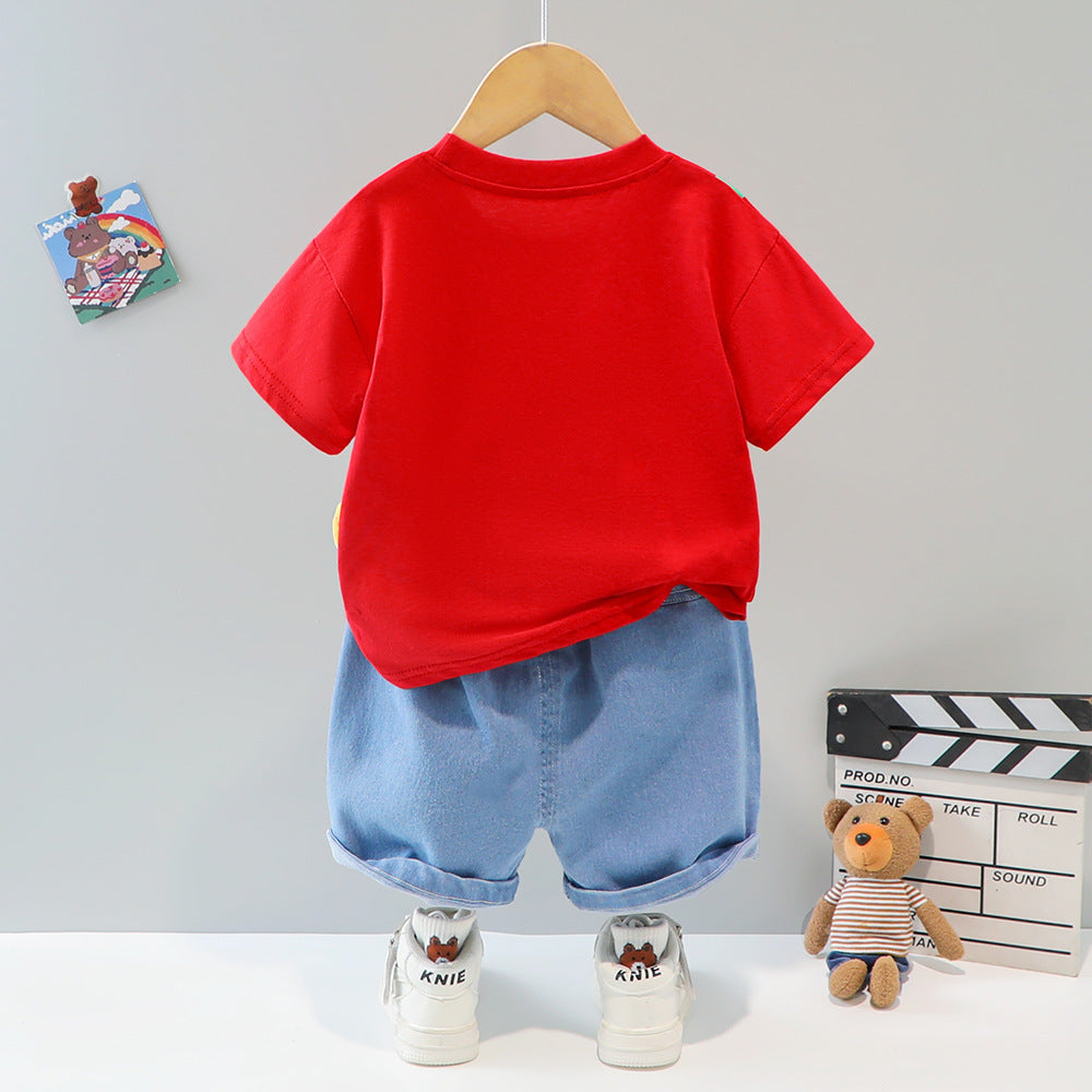 Boys 3D Patch Applique T-shirt & Denim Shorts Set