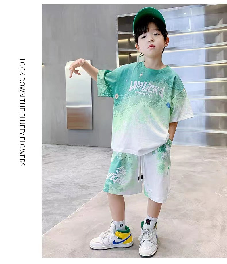 Boys' Summer Quick Dry Short Sleeve Sports Printed Two Piece Set