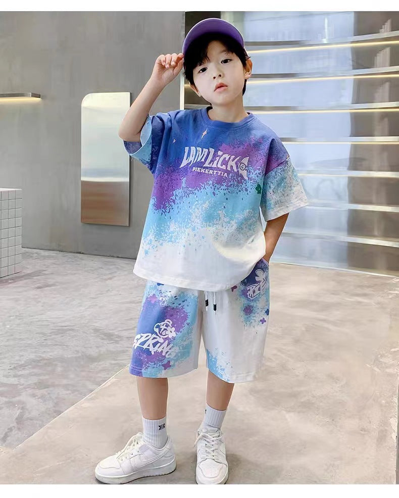 Boys' Summer Quick Dry Short Sleeve Sports Printed Two Piece Set