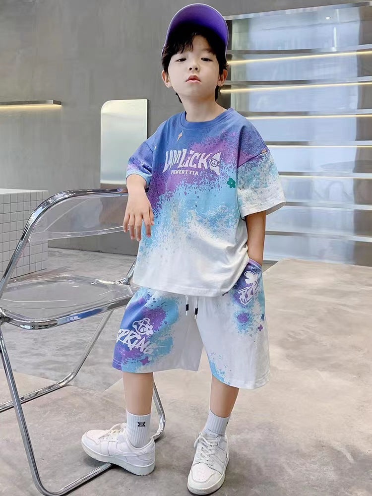 Boys' Summer Quick Dry Short Sleeve Sports Printed Two Piece Set