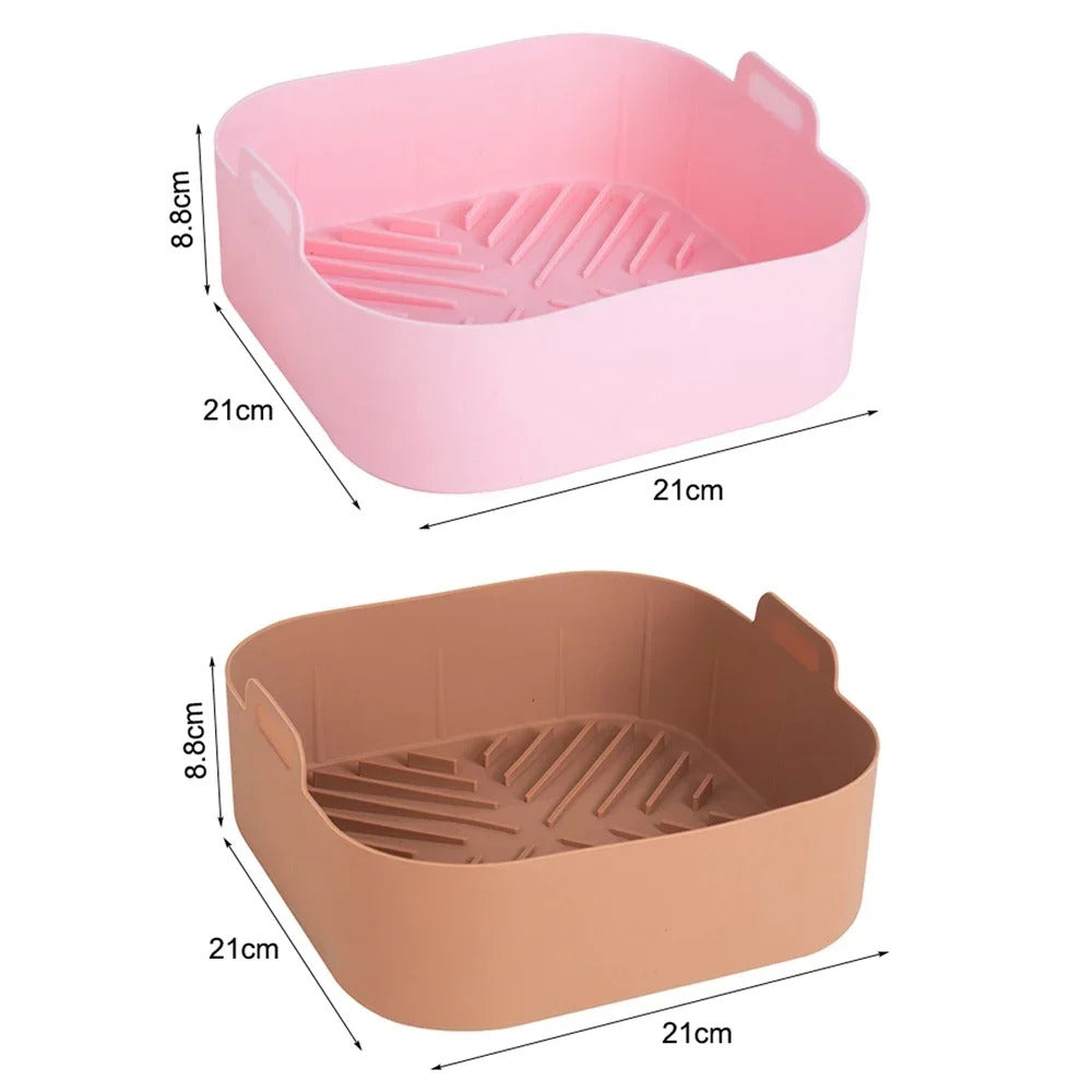 21CM Silicone Air Fryers Liner Basket Square Reusable AirFryers Pot Tray Heat Resistant Food Baking AirFryers Oven Accessories
