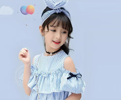 New Kids Striped Bow Hairband Lace Strapless Dresses