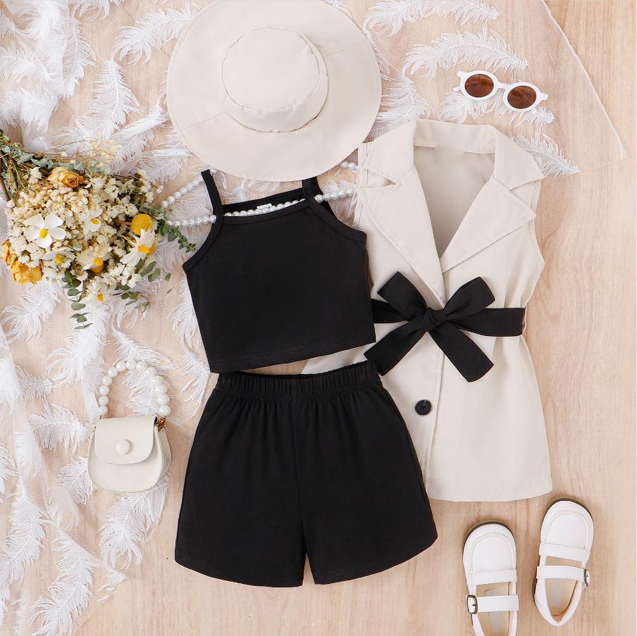 Fashion Camisole Vest Bottom Pants Lapel Sleeveless Suit Tie Hat Set