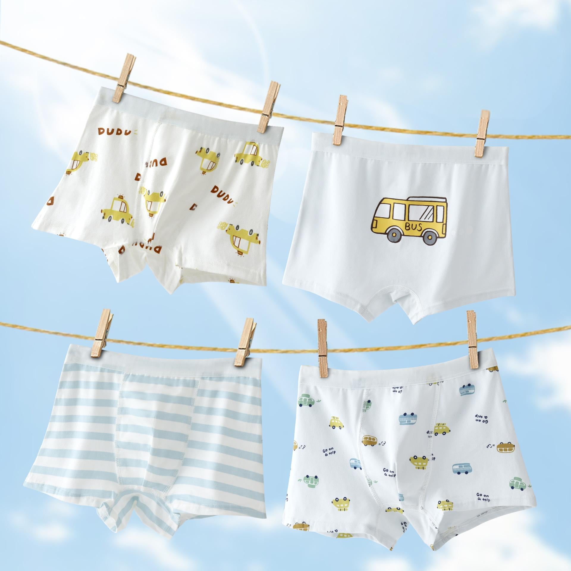 4Pcs Boys' Cotton Boxer Briefs Sets