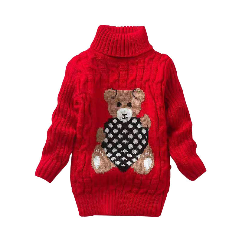 Cartoon high neck children's knitted sweater