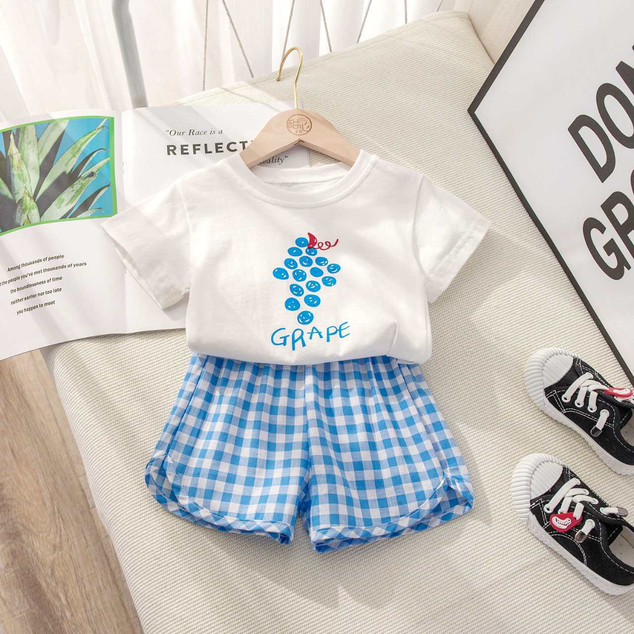 Summer new girls short sleeve shorts set