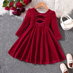 Autumn and Winter Velvet Bow Princess Dress