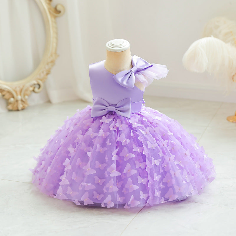 Girls Butterfly Applique Sleeveless Party Dress