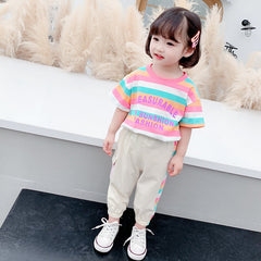 Summer Versatile Short Sleeve Long Pants Two Piece Set