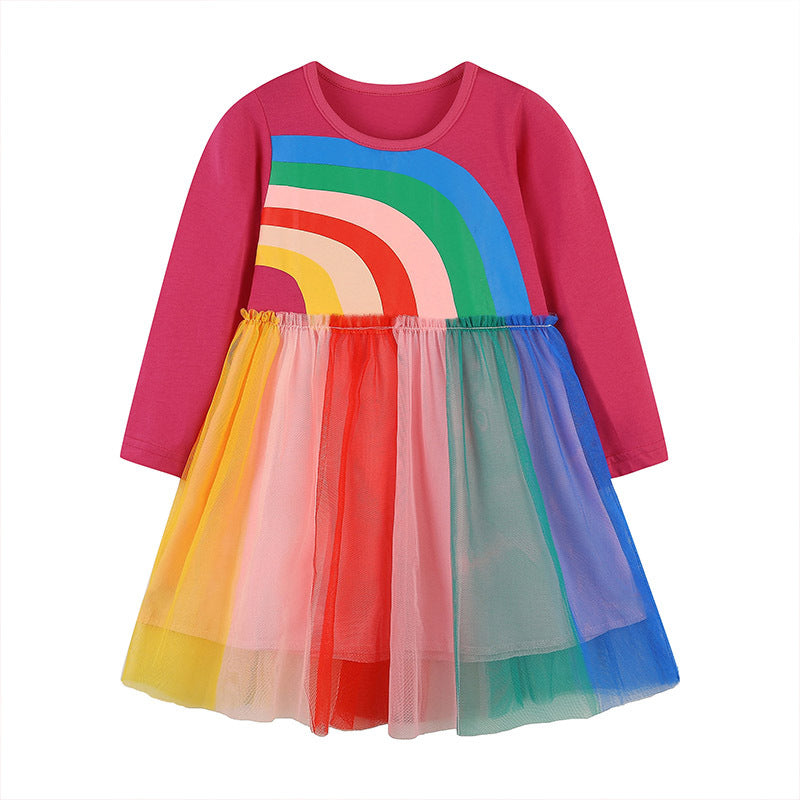 Girls Rainbow Print Tulle Dress